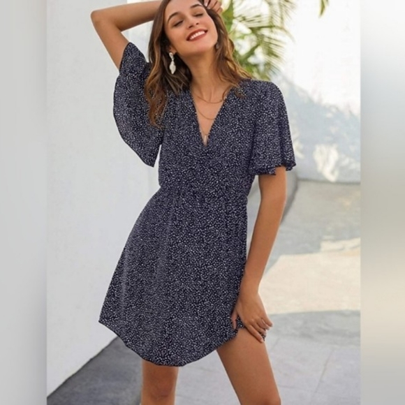 🌞Short Sleeve V Neck All Over Print High Waist - Picture 2 of 5